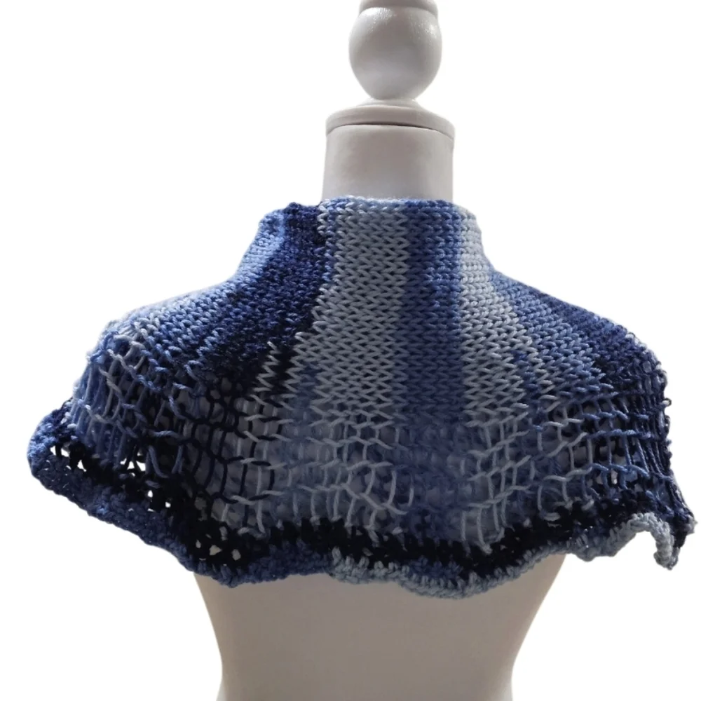 Hand Crafted 12-way scarf Crochet Blue Handmade winter accessory hand knit Ombrè
